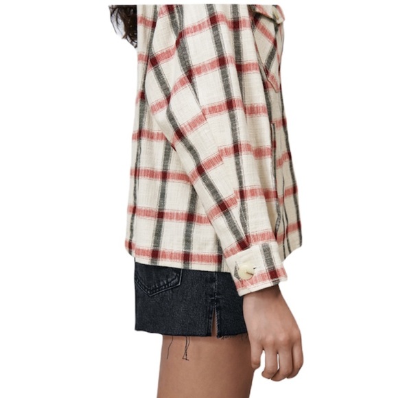 NEW Zara Cream Red Black Plaid Overshirt Shacket Jacket NWT - Picture 3 of 14